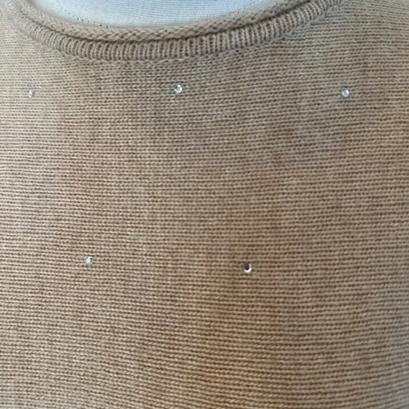 Massimo Dutti SZ 7-8 tall beige cashmere blend crewneck‎ wmini diamond sweater